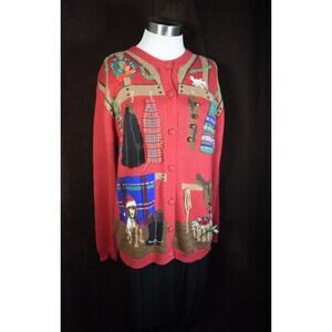 Vtg 1995 Susan Bristol Red Christmas Sweater Novelty Embroidery Grannycore PS